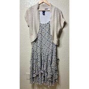Vintage Y2K Two Piece Tiered Dress & Knit Cardigan Womens Size 14 New Directions